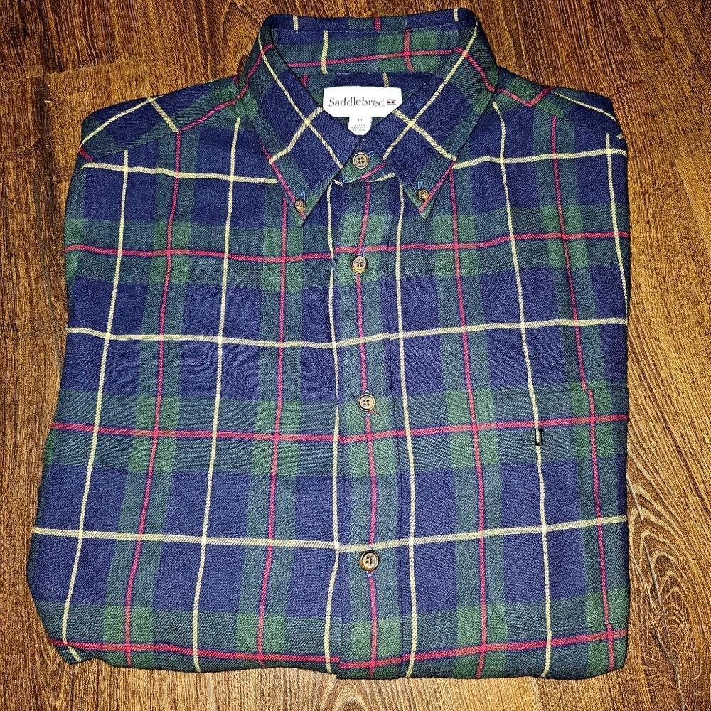 Saddlebred Men's Long Sleeve Cotton Flannel Plaid Woven Shirt LT Green Blue